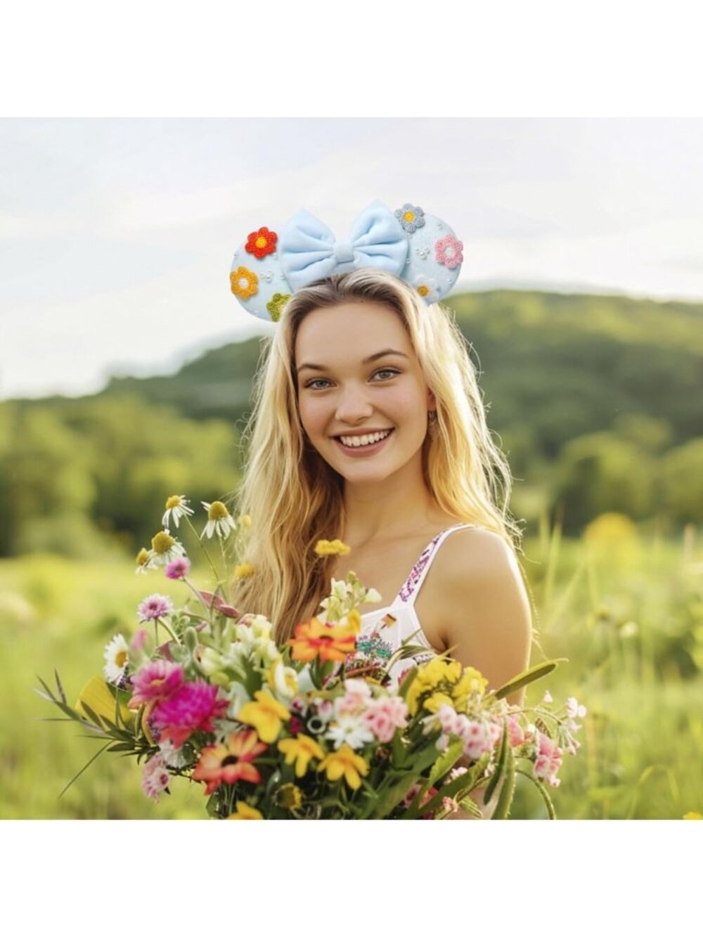 Women Baby Blue Polka Dots Festive Shiny Bow Sequin Mickey Mouse Headband - Picture 4 of 6
